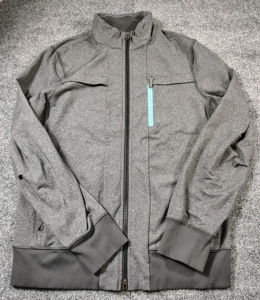 Lululemon Track Jacket Men's L Gray Stretch Mid Weight Full Zip Performance EUC